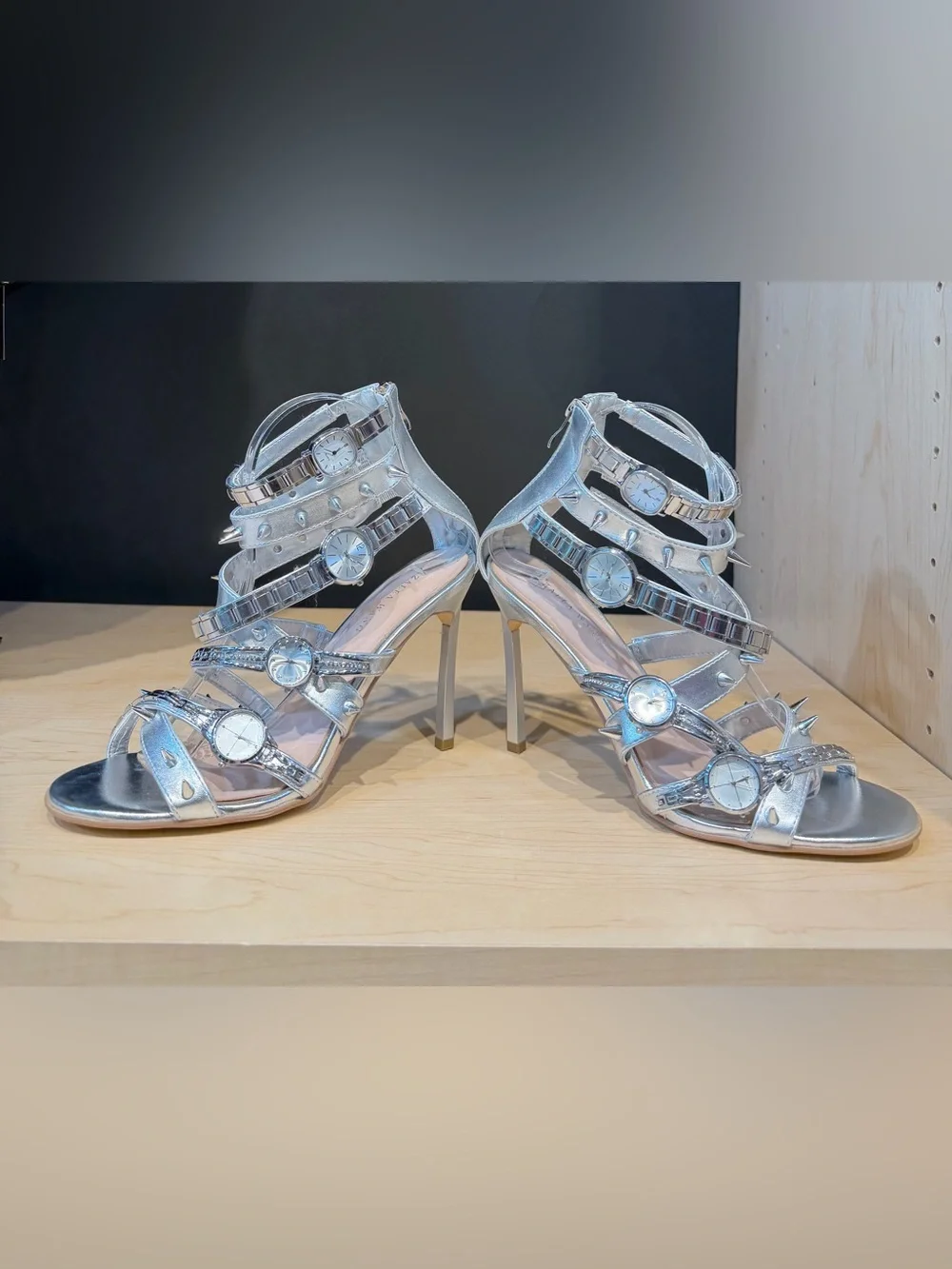 AZALEA WANG ROBINSON SILVER WATCH SHOE STILETTO SANDAL